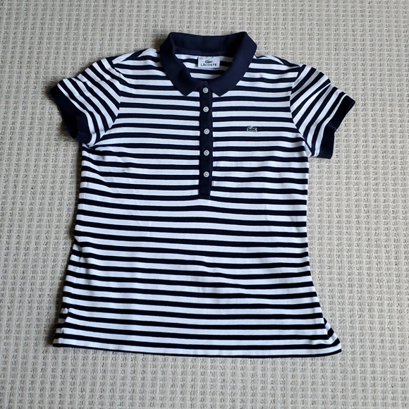 Girl's Lacoste Short Sleeve Striped T-Shirt - Picture 1 of 8